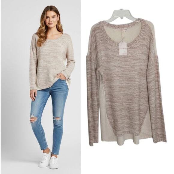 Hem & thread Sweater Women's Size M Mixed Tan Cream Long Sleeve Popover - Picture 1 of 12